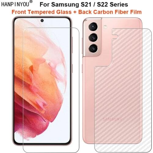 For Samsung Galaxy S21 Plus 1 Set = Soft Back Carbon Fiber Film + Ultra Thin Tempered Glass Front Screen Protector