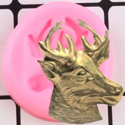 Deer Head Silicone Mold Cupcake Topper Fondant Chocolate Molds Polymer Clay Candy Resin Mould Cake Decorating Tools Baking