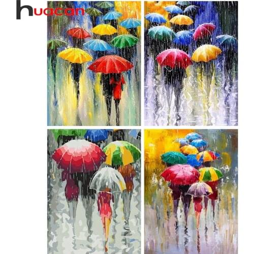 Huacan 5D Diamond Painting Full Square City Full Diamond Embroidery Umbrella Mosaic Landscape Handmade Gift Decoration For Home