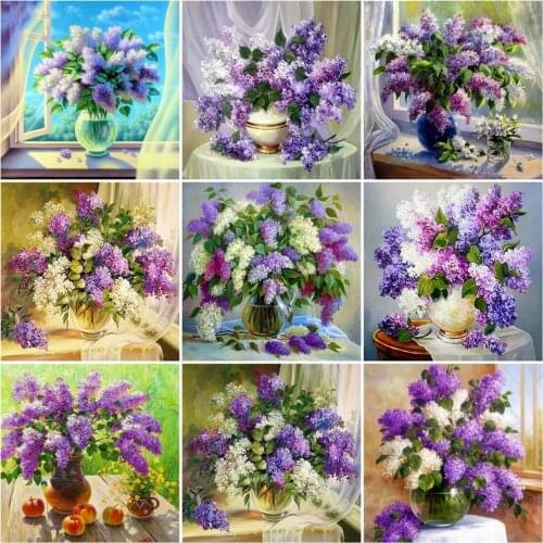 HUACAN 5D Diy Diamond Painting Lilac Kits Diamond Mosaic Flowers Cross Stitch Handcraft Decoration For Home