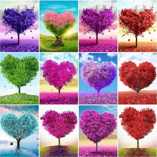 HUACAN Diamond Painting Tree Landscape Diamond Embroidery Heart Mosaic Rhinestones Picture Decoration For Home