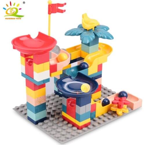 HUIQIBAO 85PCS Marble Race Run Big Building Blocks Funnel Slide Size City Assembly Large Bricks Set Educational Toys for Kids