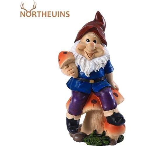 NORTHEUINS 26cm Resin Mushroom Dwarf Figurines For Interior Elf Statue Garden Decoration Accessorie Decorative Figure Room Decor