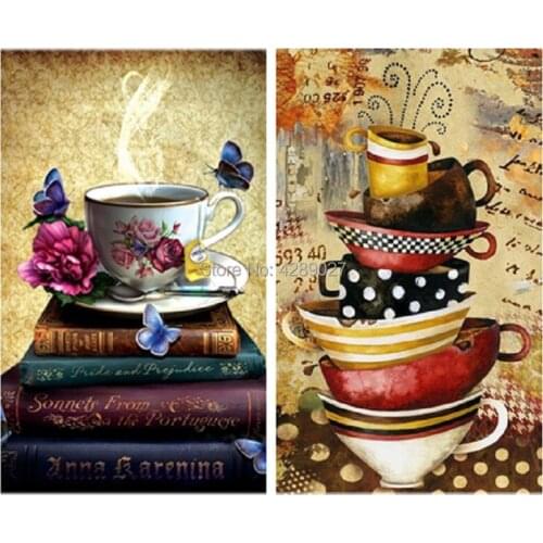 Books,Butterfly,Coffee,Cups,5D DIY Diamond Painting Full Square Round Diamond Mosaic Resin Drill Cross Stitch Wall Decor Puzzles
