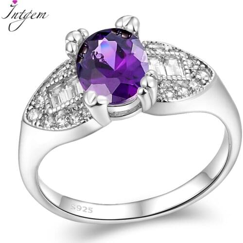 925 Sterling Silver Diamond Ring AAA Shine Amethyst Gemstone Zircon Oval Wedding Ring 6x8MM Gemstone Rings for Women Jewelry