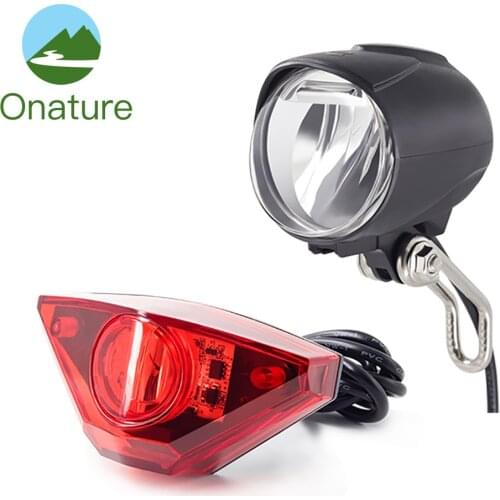 Onature Ebike Light Set Include Ebike Headlight Electric Bike Tail Lamp DC 6V 12V 24V 36V 48V 60V LED Electric Bike Light