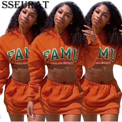 SSEURAT Two 2 Piece Set for Women Tracksuit Streetwear Outfits Long Sleeve Hoodies + Midi Skirt Set Fall