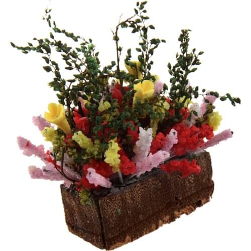 1/12 Dollhouse Miniature Multicolor Flower Bush With Wood Pot