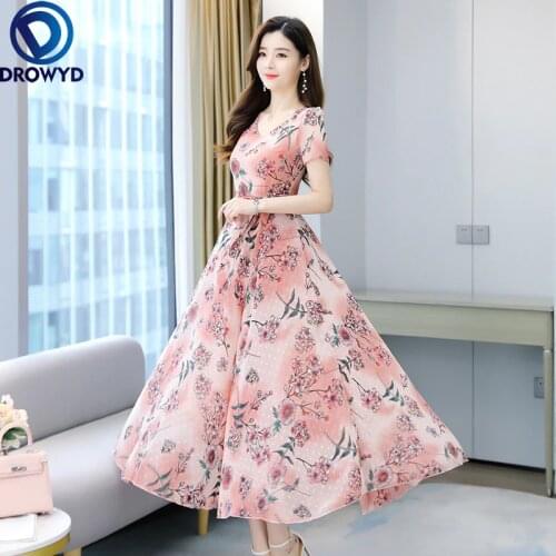 Summer Beach 4XL Plus Size Floral Chiffon Maxi Dress 2021 Pink Print Casual Vacation Dress Women Elegant Bodycon Party Vestidos