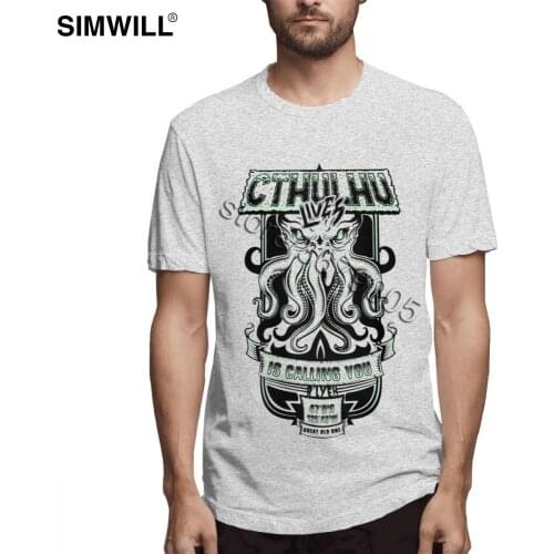 Unique Cthulhu Tshirts Streetwear Printed Large Size Tee Shirts Men Short Sleeves Crew Neck T Shirt 100% Cotton Fans T-shirt