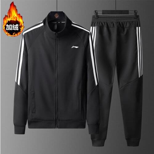 Li-Ning Men Sportswear Autumn Winter Sets Zipper Hoodie+pants Two Pieces Fleece lining Warm Sets Tracksuit Outfit Sportswear