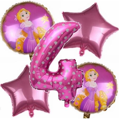 5pcs 32inch Pink Digital Balloons Package Childrens Birthday Girls Favor Party Decoration Rapunzel Princess Foil Ball Suit