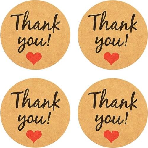 Thank You Seal Stickers Red Heart Round 3.5cm Kraft Paper Brown Package Label Simple Vintage Style Stationary Stickers