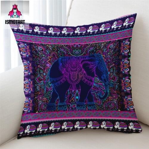 Elephant by Ismot Esha Cushion Cover Hippie Pillow Case Paisley Psychedelic Decorative Pillow Cover Flower Boho Pillowcase 45x45