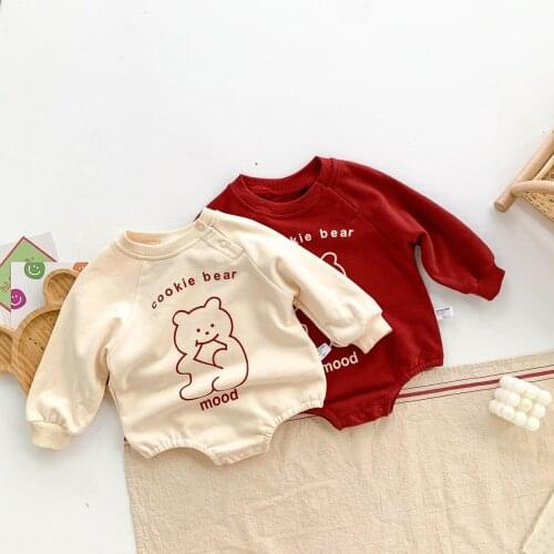 Newborn Baby Clothes 2021 Autumn Toddler Baby Clothing Bear Print Boy Bodysuit Long Sleeve Jumpsuit Infant Girl One Piece 0-24M