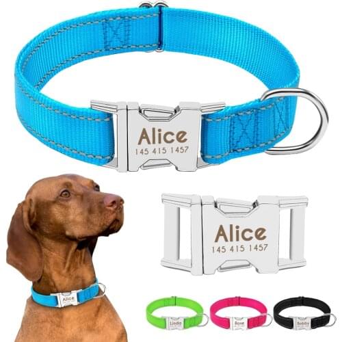 Personalized Dog Collar Durable Nylon Reflective Collar Custom Pet Dogs Collars For Small Medium Large Dogs
