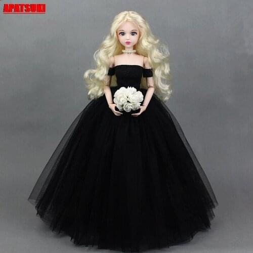 Black Wedding Evening Party Gown Dresses + Veils For 45-50CM XINYI Dolls Outfits Clothes for 1/4 BJD Dolls Princess Dresses Toys