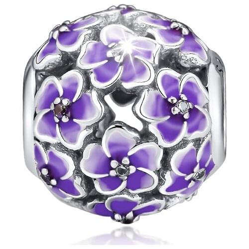 Fits for Pandora Charms Bracelets Daisy Beads with Pale Purple Enamel 100% 925 Sterling Silver Jewelry Free Shipping