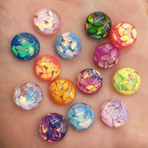 40Pcs Resin Horse eye Glitter Paillette Filled 12mm Round Flat Back Cabochon Rhinestone Scrapbook DIY Wedding Applique Ornament