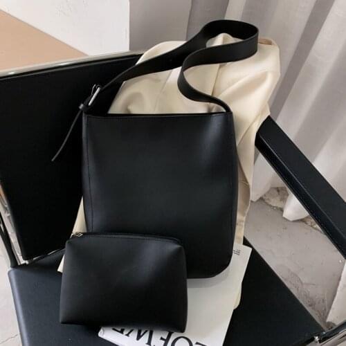 Simple Vintage Pu Leather Composite Bags For Women Casual Large Capacity Messenger Bags Female Solid Luxury Bucket Handbag Totes