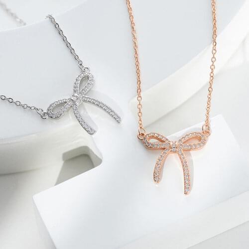 Luxury Crystal Bow Necklace Korean Fashion Womens Wedding Party Exquisite Clavicle Chain jewelry Necklaces
