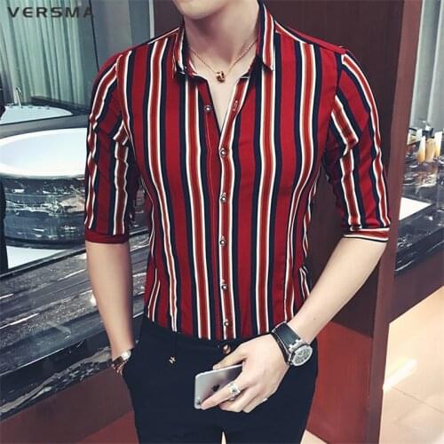 VERSMA Korean Harajuku Kpop BF Chiffon Pajamas Stripe Shirt Men Women Summer Slim Fit Hip Hop GD Nightclub Couple Shirts Men 5XL