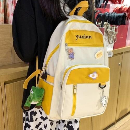 Girl College Student Backpack Cute Nylon Women School Bag Harajuku Lady Kawaii Backpack Female Fashion Badge Bag Book Trendy 50