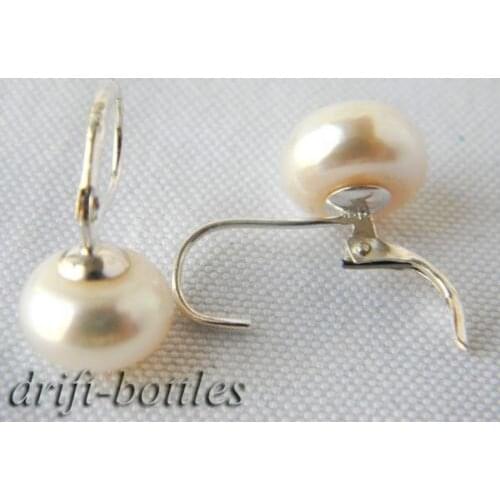 Nature 11mm White Freshwater Pearl Silver Dangle Earrings