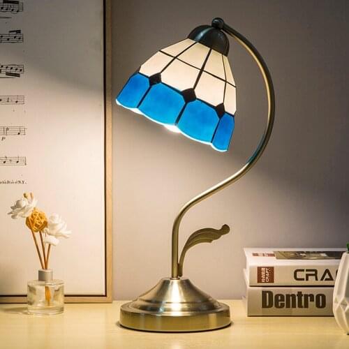 Mediterranean Tiffany Glass Table Lamps for Living Room Bedroom Bedside Desk Lamp Home Decor Bar Cafe Modern LED Light Fixtures