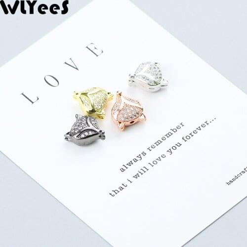 WLYeeS 4pcs White Zircon Fox Pendant Charm Copper bead Pave CZ Metal Material Loose bead for Jewelry bracelet making DIY Finding
