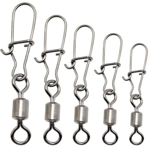 Yuewins 50pcs/lot Fishing Connector Barrel Swivels Rolling Swivels with Snap Fishhook Carp Fishing Accessories Pesca QA1132