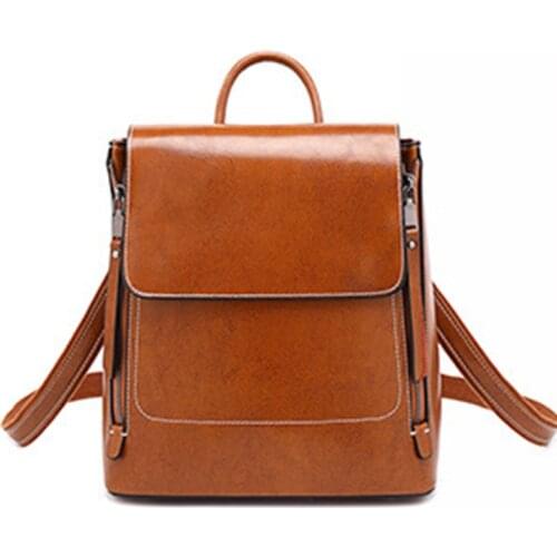 Genuine Leather Female Backpack Knapsack Shoulder School Book Bag Girl Women Daypack Cross body Bags Rucksack