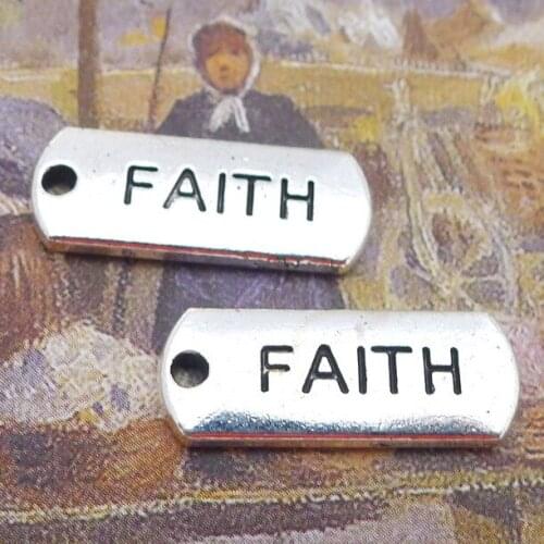 10Pcs 21*8mm Newest Zinc Alloy Faith Words Charms Lucky Necklace Keychain Pendant Accessory Charms For Jewelry Making