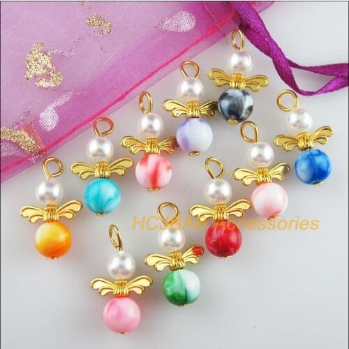 20 New Angel Charms Gold Color Mixed Imitation Stone Ball Pendants 13.5x22mm
