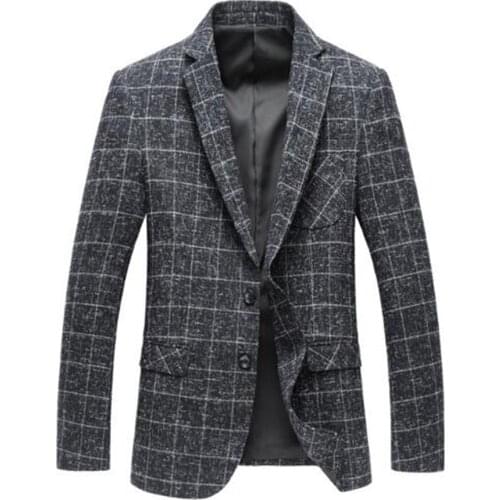 2019 Wool Fashion Jacket Men Classic Jacket Stylish Grid Suit Blazer Jacket Casual Business Tailored Mens Skinny Slim Blazer