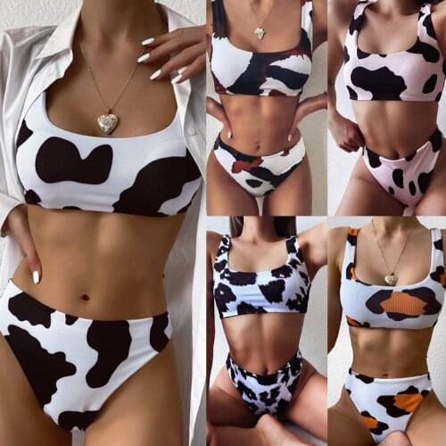 2020 summer new European and American sexy beach split swimming suit, printed bikini suit, swimming bikini high waisted bikini