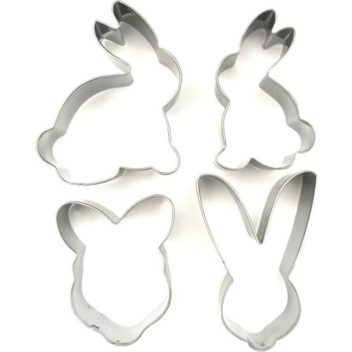Kuki-fun 4pcs Cartoon Animal Rabbit Cookie Cutter Set Stainless Steel Biscuit Mold Baking Cookies Tools