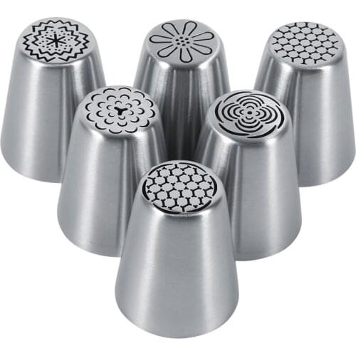 6PCS Stainless Steel Russian Tulip Icing Piping Nozzles Flower Cream Pastry Tips Nozzles Bag Cupcake Cake Decorating Tools