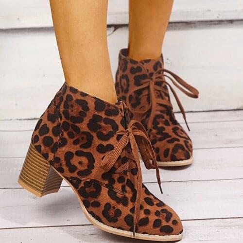 Fall Retro Bohemian Women Boots Leopard Ankle Vintage Motorcycle Booties Ladies Shoes Woman 2020 New High Heels Boots NVXUE2