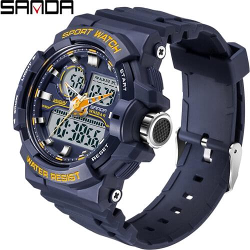 SANDA Mens Watch Dual Display Dial Waterproof Sports Watch G Style LED Digital Luminous Military Quartz Watch Мужские часы
