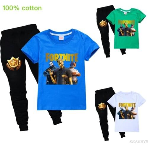 Fortnites New Cartoon printing 100%Cotton Children Tracksuits for Girls Baby Boys Sport Suit Costume Tops Pants Clothing Set