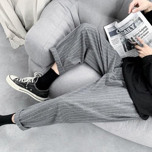 Men Black Gray Pants Plus Size Korean Mens Striped Harem Pants 2021 Streetwear Man Casual Loose Trousers Japanese
