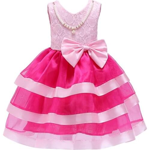 Elegant girl dress European pearl striped bow princess dress for 3-10yrs girls kids children party wedding performance dress