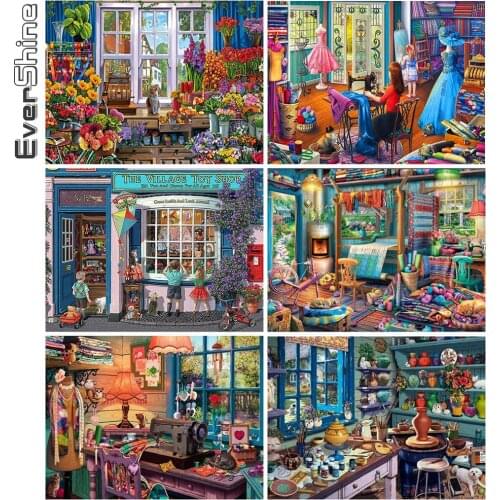 Evershine 5D DIY Diamond Embroidery Shop Rhinestone Picture Diamond Painting Landscape Hobbies And Crafts Home Decor Gift