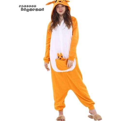 Animal Kangaroo Fleece Woman Onesies Kids Unicorn Winter Halloween Cartoon Cosplay Pajama Raccoon Kigurumi Adult Unisex
