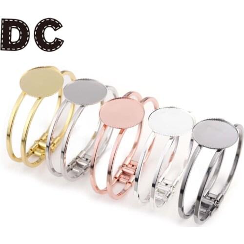 1PC 20/25/30mm Copper Blank Bracelet Base Round/Square Cabochon Settings Cameo Tray DIY Bracelet Craft Jewelry Making