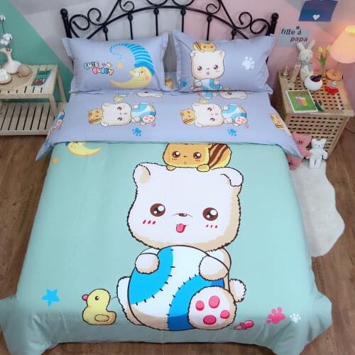Cute bedding sets quilt cover Cartoon 100% Cotton Bed Sheet Twin Queen King Size kids Duvet Cover Set Blue bear bedclothes