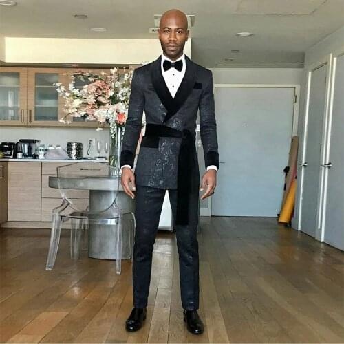 YIWUMENSA Handsome Men Tuxedo Groom Suits Floral Pattern Shawl Lapel Double Breasted Business Prom Party Custom Made Fit Blazer