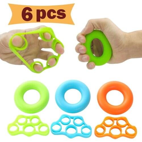 Set of 6 Hand Grip Strengthener Finger Stretcher Exerciser Grip Strength Trainer Silicon Hand for Practice Wrists and Forearms