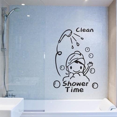 Wall Sticker Clean Shower Time Cute Little Girl Child Bathroom Glass Door Wall Stickers Home Decoration Stickers